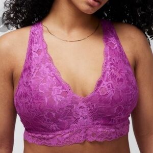 Soma 2XL Embraceable Enchanting Lace Bralette Fuchsia Pink Unlined Wireless NEW
